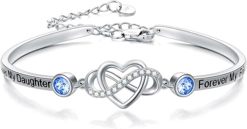 AOBOCO 925 Sterling Silver Adjustable Infinity Heart Bangle Bracelet for Sister Best Friend Daughter Mom Grandma Granddaughter Daughter in Law Godmother Goddaughter Stepmom Stepdaughter - Image 1